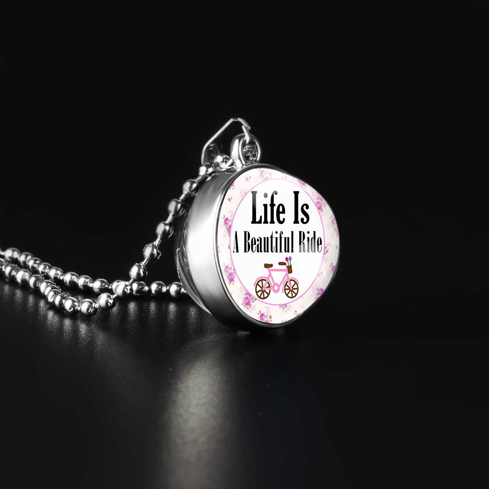 Artistic White Round Double-Sided Bicycle Pendant Necklace